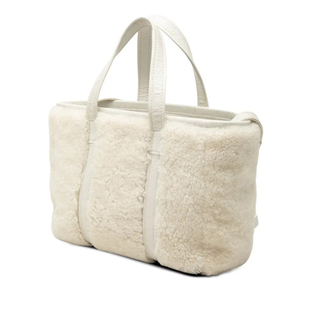 Balenciaga Small Shearling and Leather Barbes East West Shopper Tote White Very good - Back View