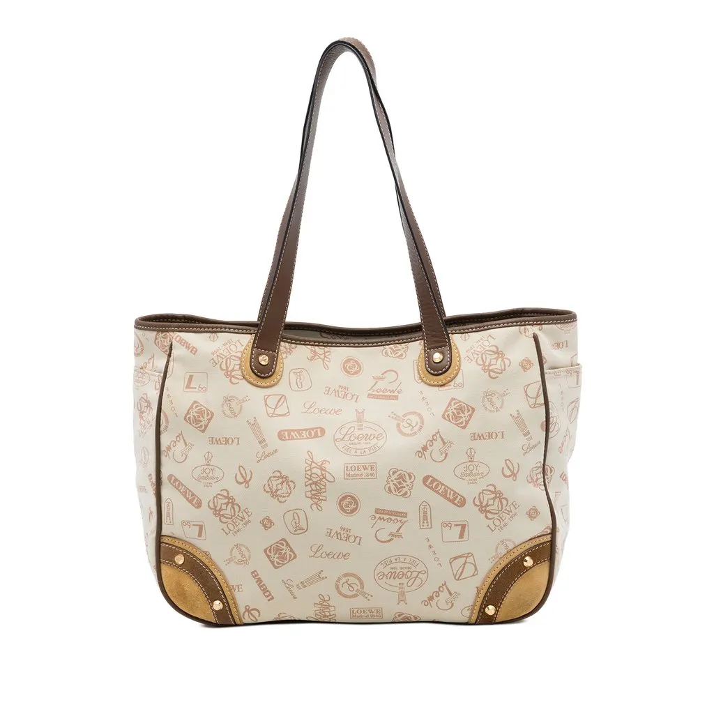 Loewe 160th Anniversary Suede Trimmed Canvas Tote Beige Canvas Very good - Front View