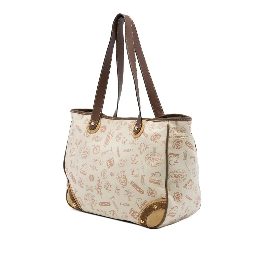 Loewe 160th Anniversary Suede Trimmed Canvas Tote Beige Canvas Very good - Back View