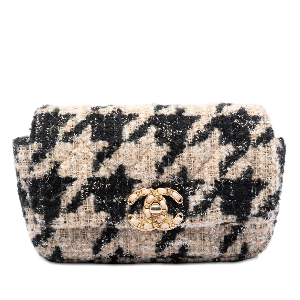 Chanel Houndstooth Tweed 19 Belt Bag Beige Very good - Front View