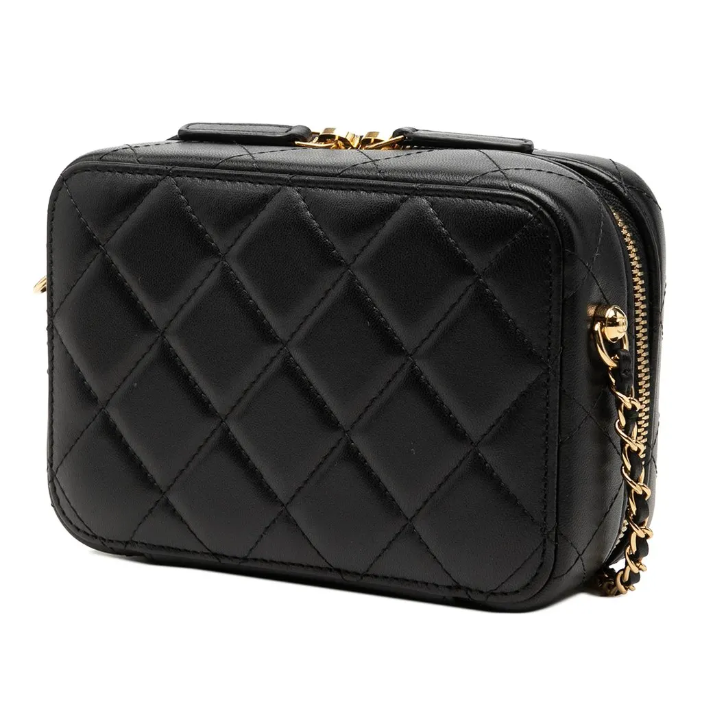 Chanel Mini CC Quilted Lambskin and Golden Plate Vanity Crossbody Black Leather Very good - Back View