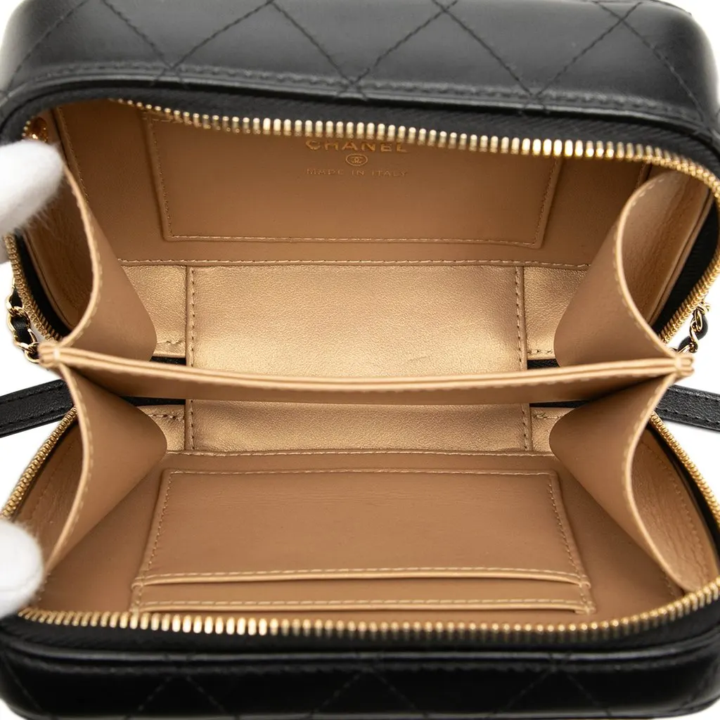 Chanel Mini CC Quilted Lambskin and Golden Plate Vanity Crossbody Black Leather Very good - Model View