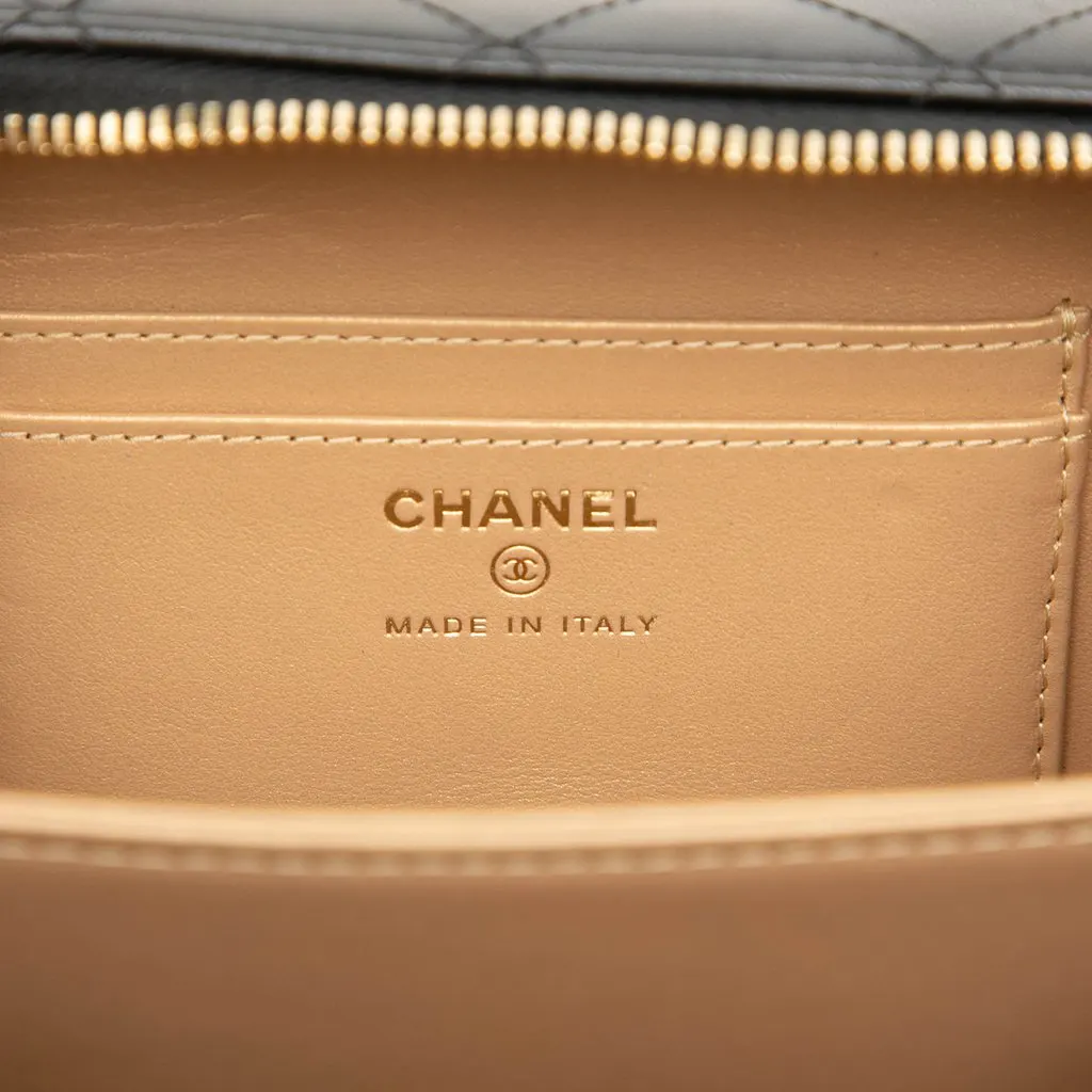 Chanel Mini CC Quilted Lambskin and Golden Plate Vanity Crossbody Black Leather Very good - Box View
