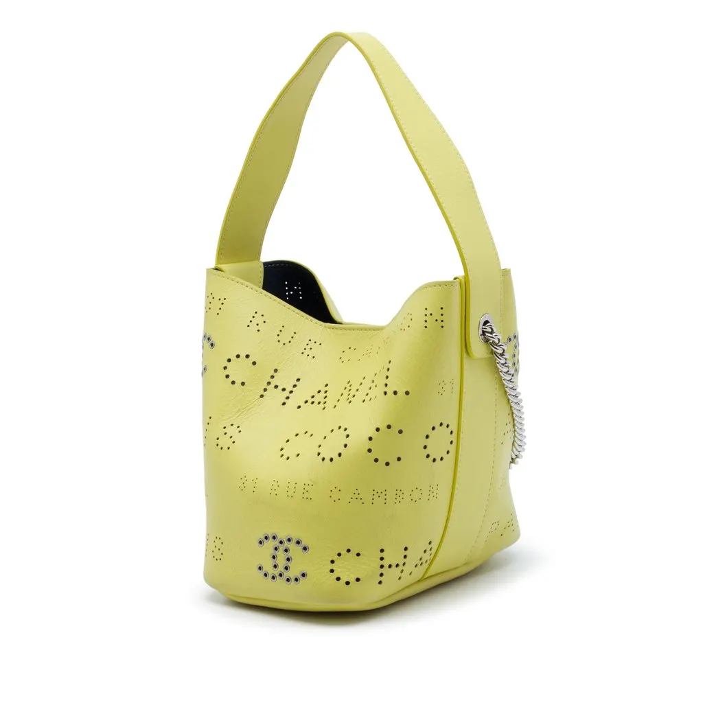 Chanel Small Perforated Calfskin Logo Eyelet Bucket Bag Yellow Leather Very good - Back View