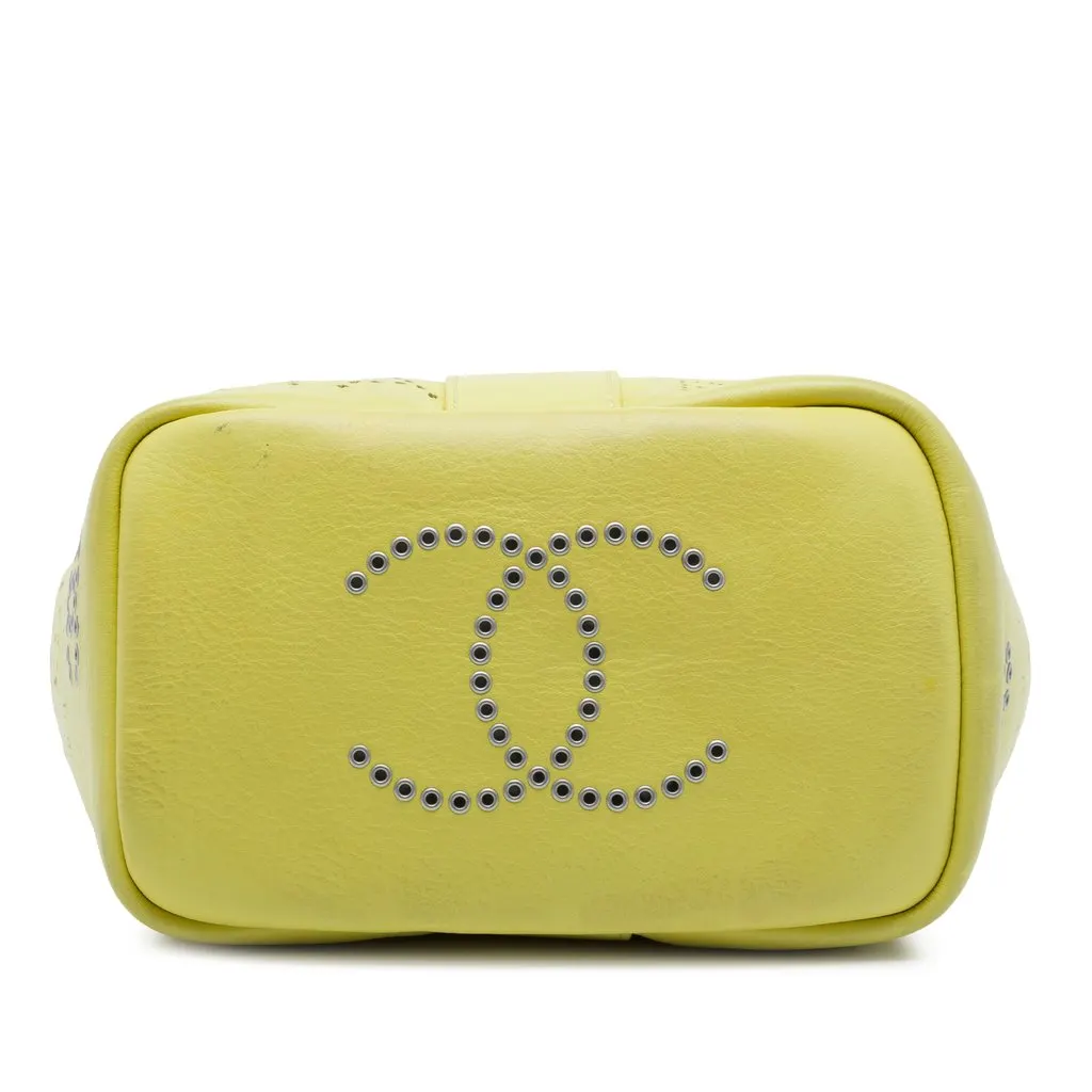 Chanel Small Perforated Calfskin Logo Eyelet Bucket Bag Yellow Leather Very good - Inside View