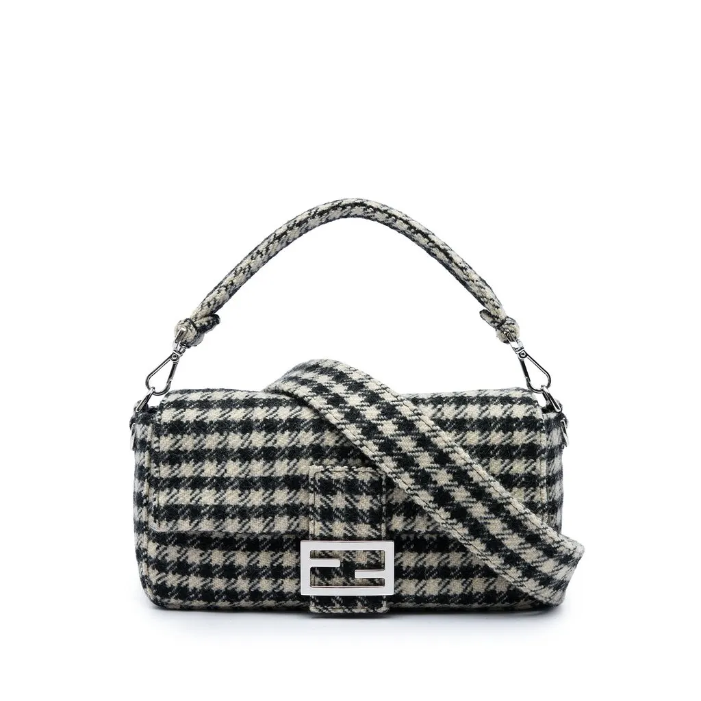 Fendi Tweed Baguette Satchel Black Tweed Very good - Front View