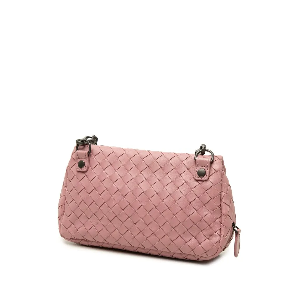 Bottega Veneta Mini Nappa Intrecciato Expandable Chain Flap Crossbody Pink Leather Good - Back View