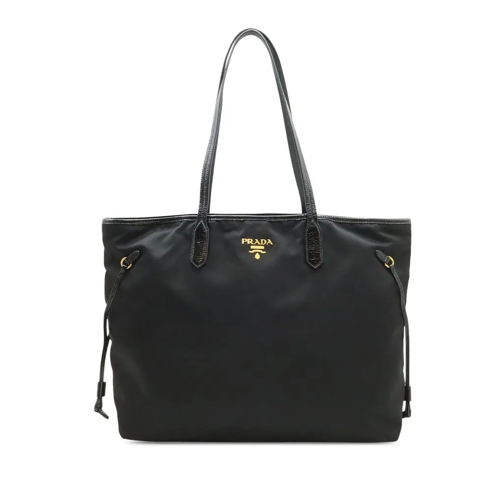 Prada Patent Trimmed Tessuto Tote Black Very good - Front View