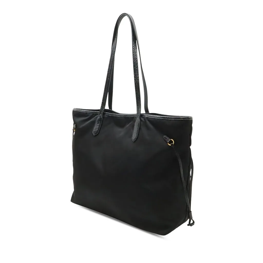 Prada Patent Trimmed Tessuto Tote Black Very good - Back View