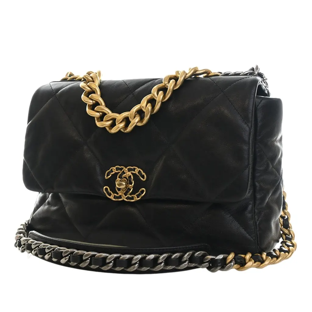 Chanel Large Lambskin 19 Flap Black Leather Very good - Model View