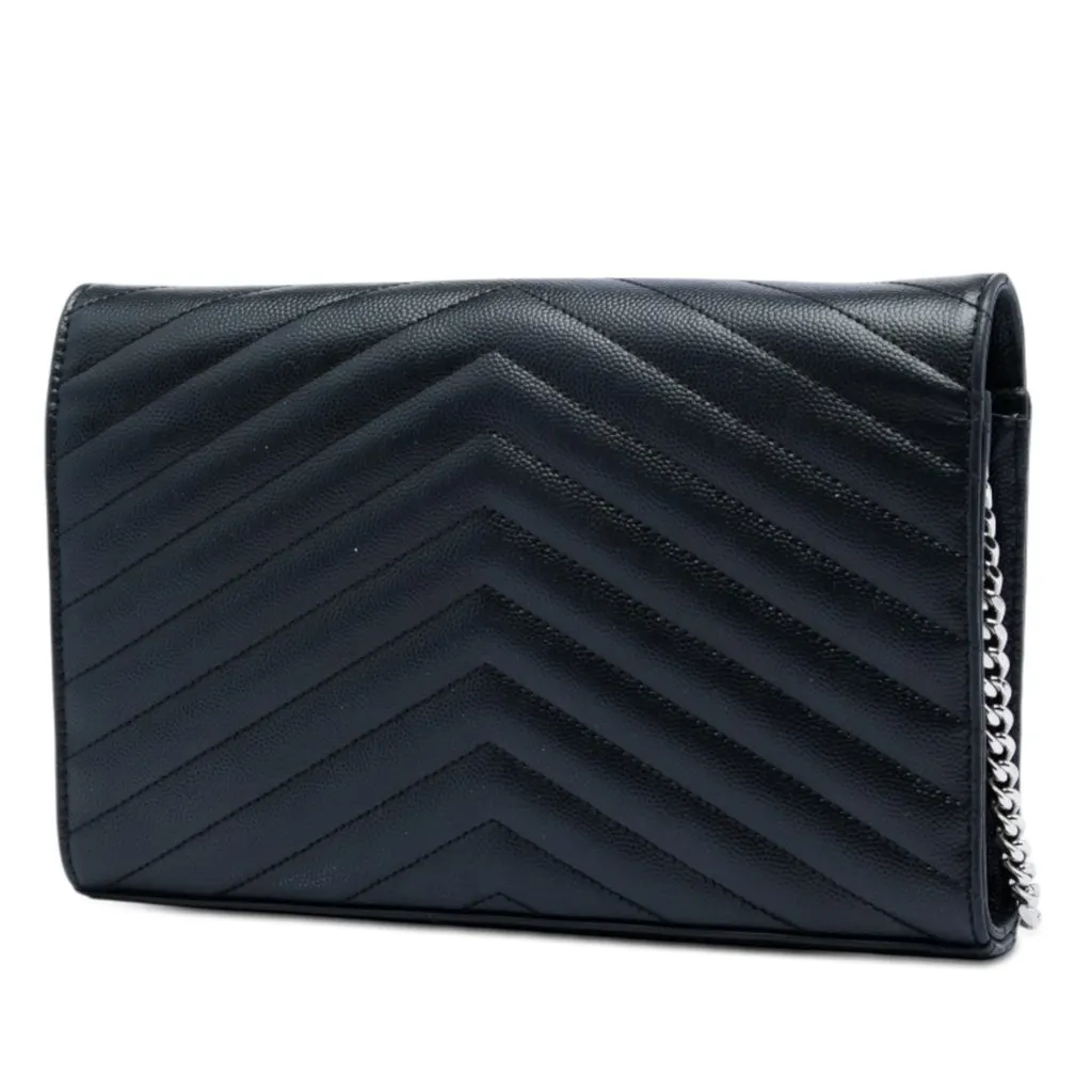 Saint Laurent Grain De Poudre Chevron Cassandre Envelope Chain Wallet Black Leather Very good - Back View