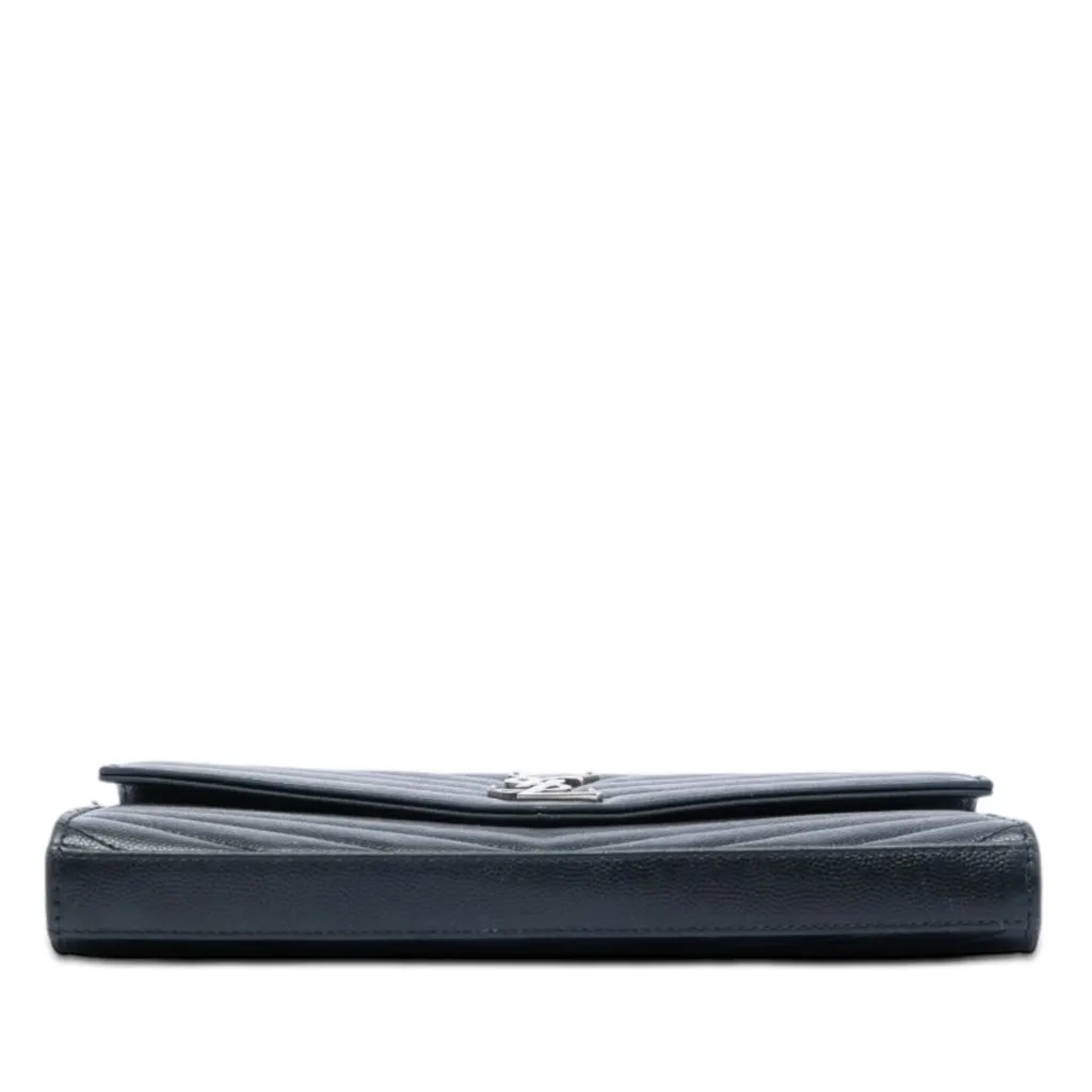 Saint Laurent Grain De Poudre Chevron Cassandre Envelope Chain Wallet Black Leather Very good - Inside View