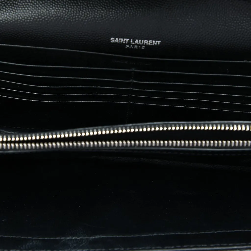 Saint Laurent Grain De Poudre Chevron Cassandre Envelope Chain Wallet Black Leather Very good - Model View