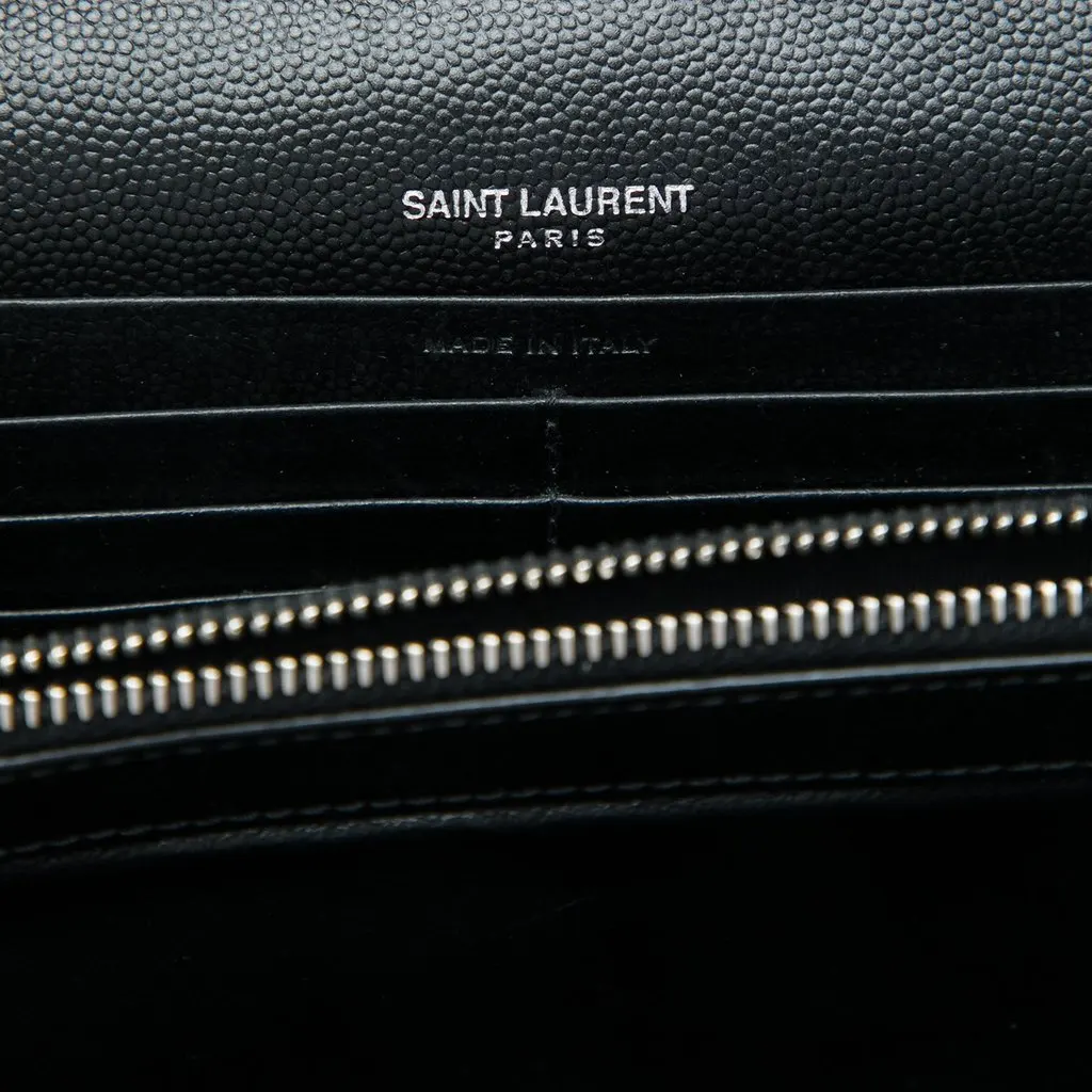 Saint Laurent Grain De Poudre Chevron Cassandre Envelope Chain Wallet Black Leather Very good - Box View