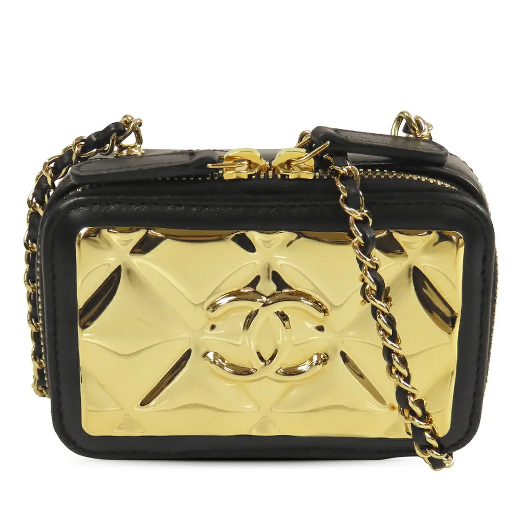 Chanel Extra Mini CC Quilted Golden Plate Vanity Crossbody Black Leather Very good - Front View
