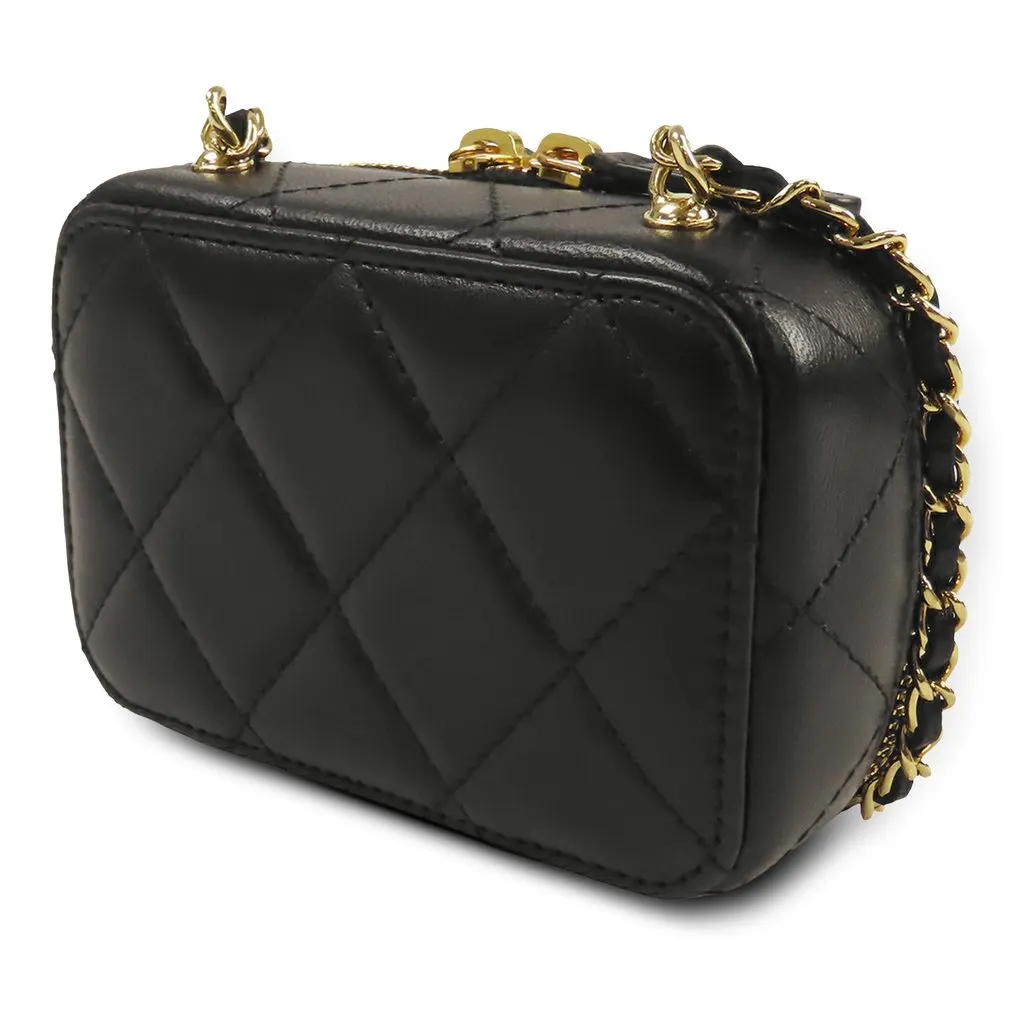 Chanel Extra Mini CC Quilted Golden Plate Vanity Crossbody Black Leather Very good - Back View