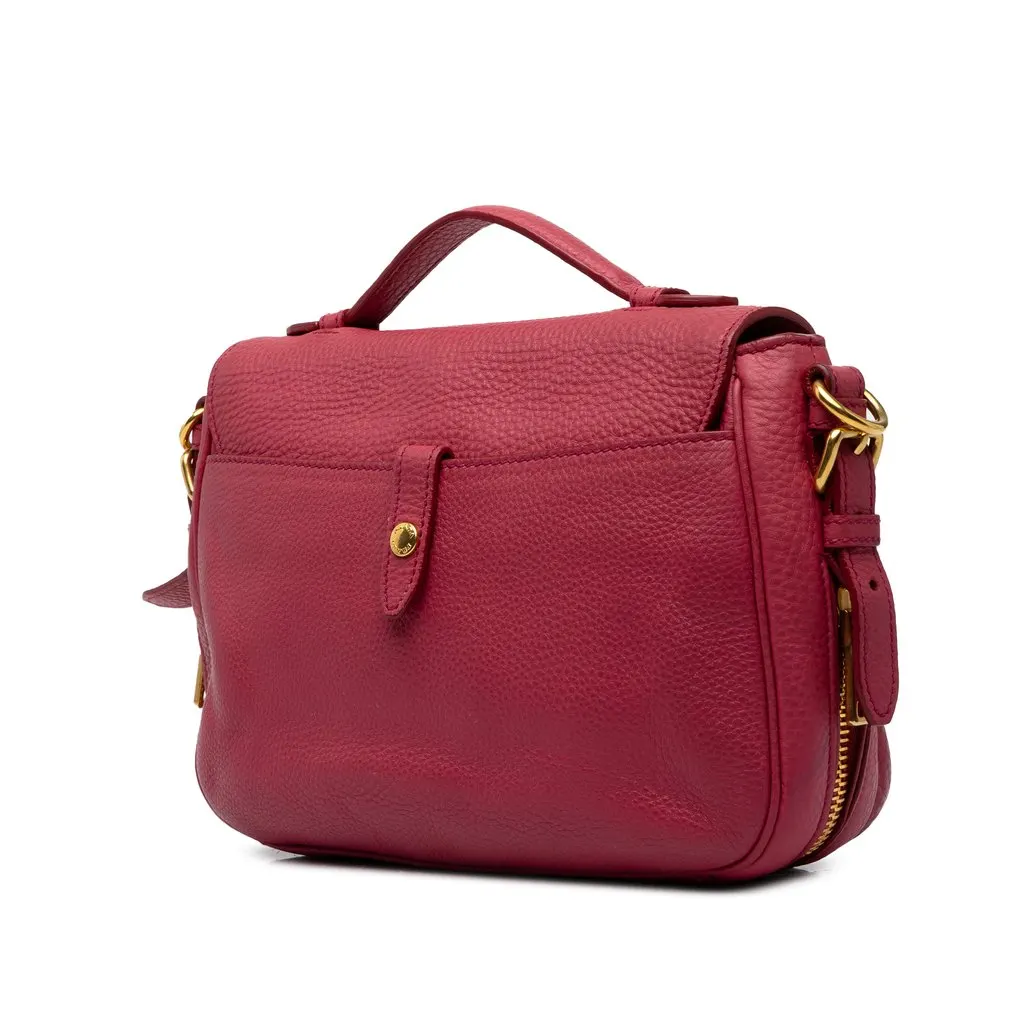 Prada Vitello Daino Push Lock Double Buckle Messenger Bag Pink Leather Very good - Back View