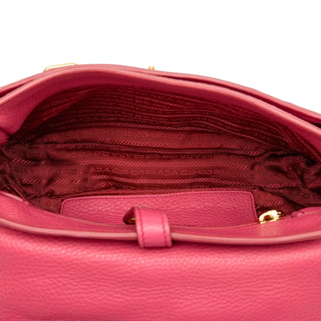 Prada Vitello Daino Push Lock Double Buckle Messenger Bag Pink Leather Very good - Model View