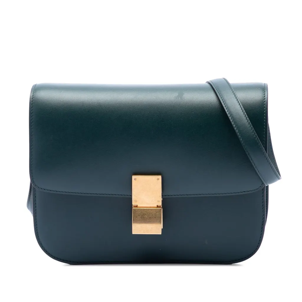 Celine Medium Calfskin Classic Box Green Leather Very good - Front View
