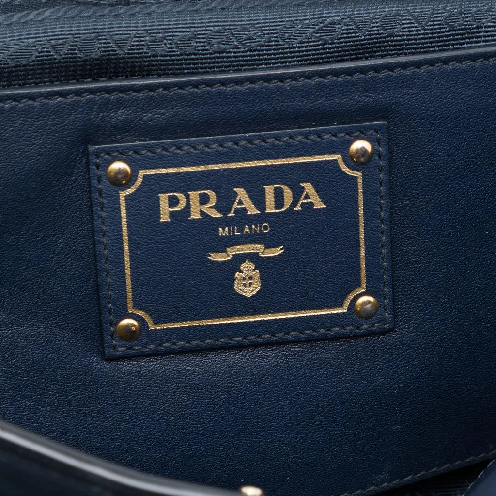 Prada Soft Calfskin Shopping Tote Blue Leather Very good - Box View