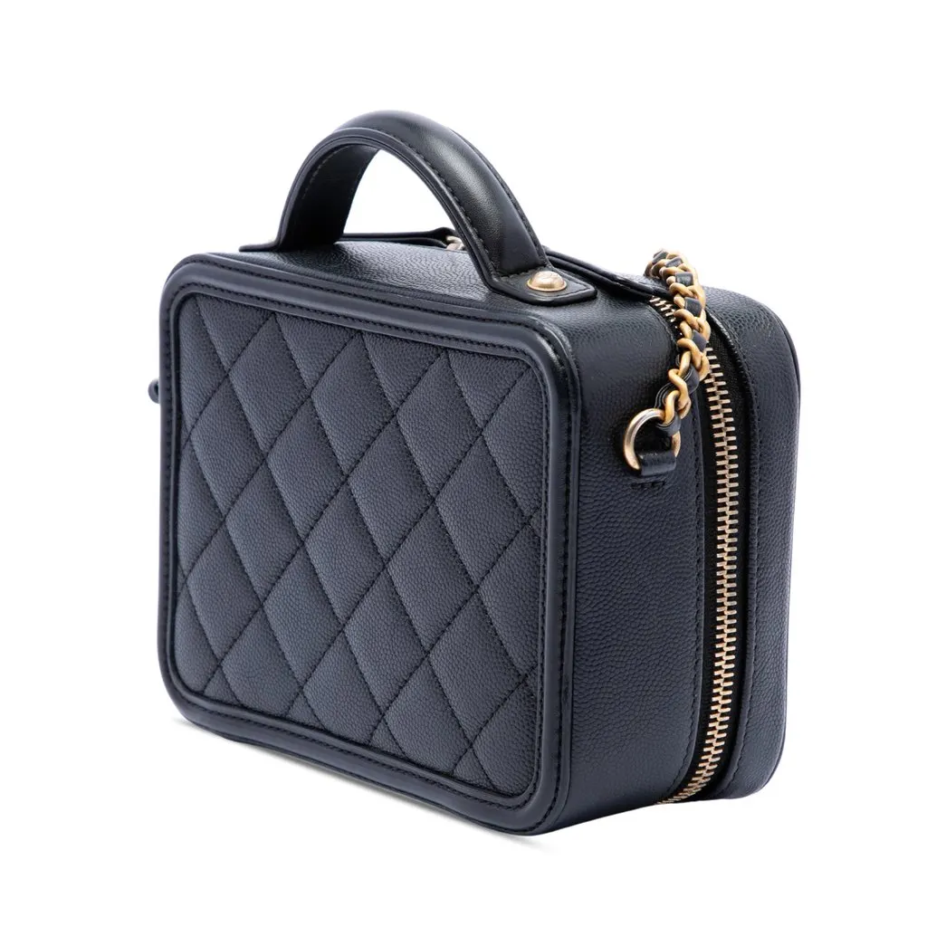 Chanel Small Caviar CC Filigree Vanity Case Black Leather Very good - Back View
