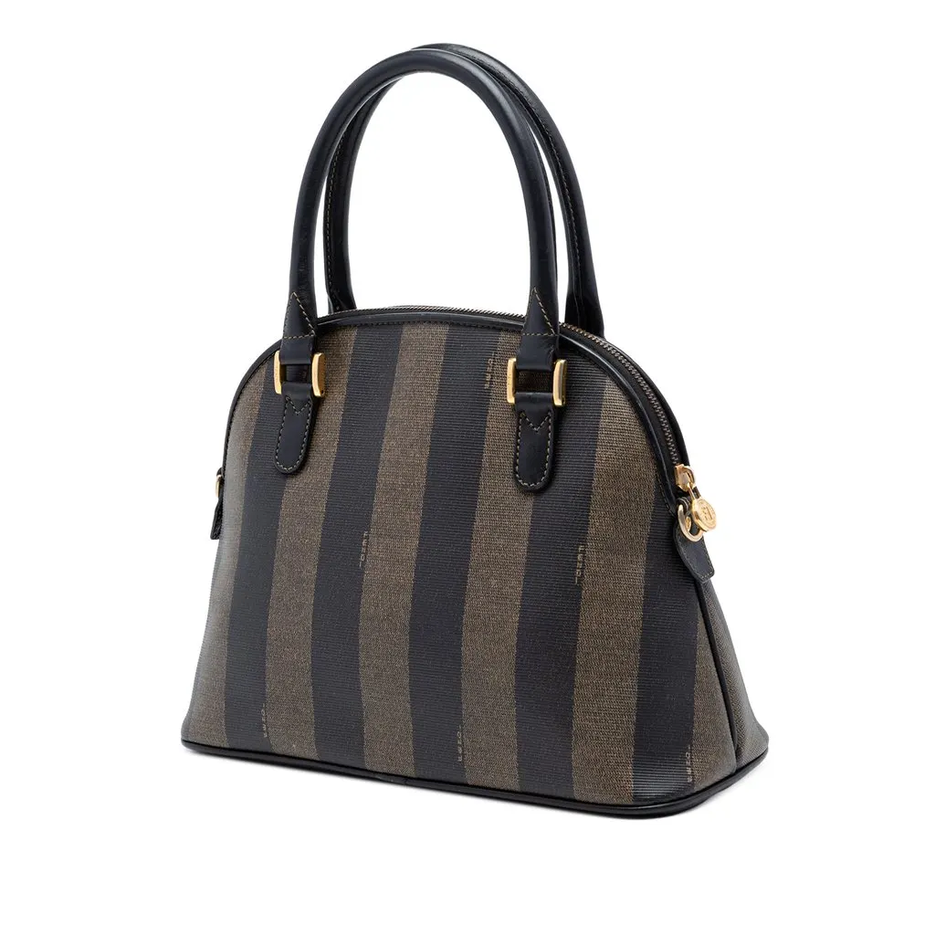 Fendi Pequin Coated Canvas Dome Satchel Brown Very good - Back View