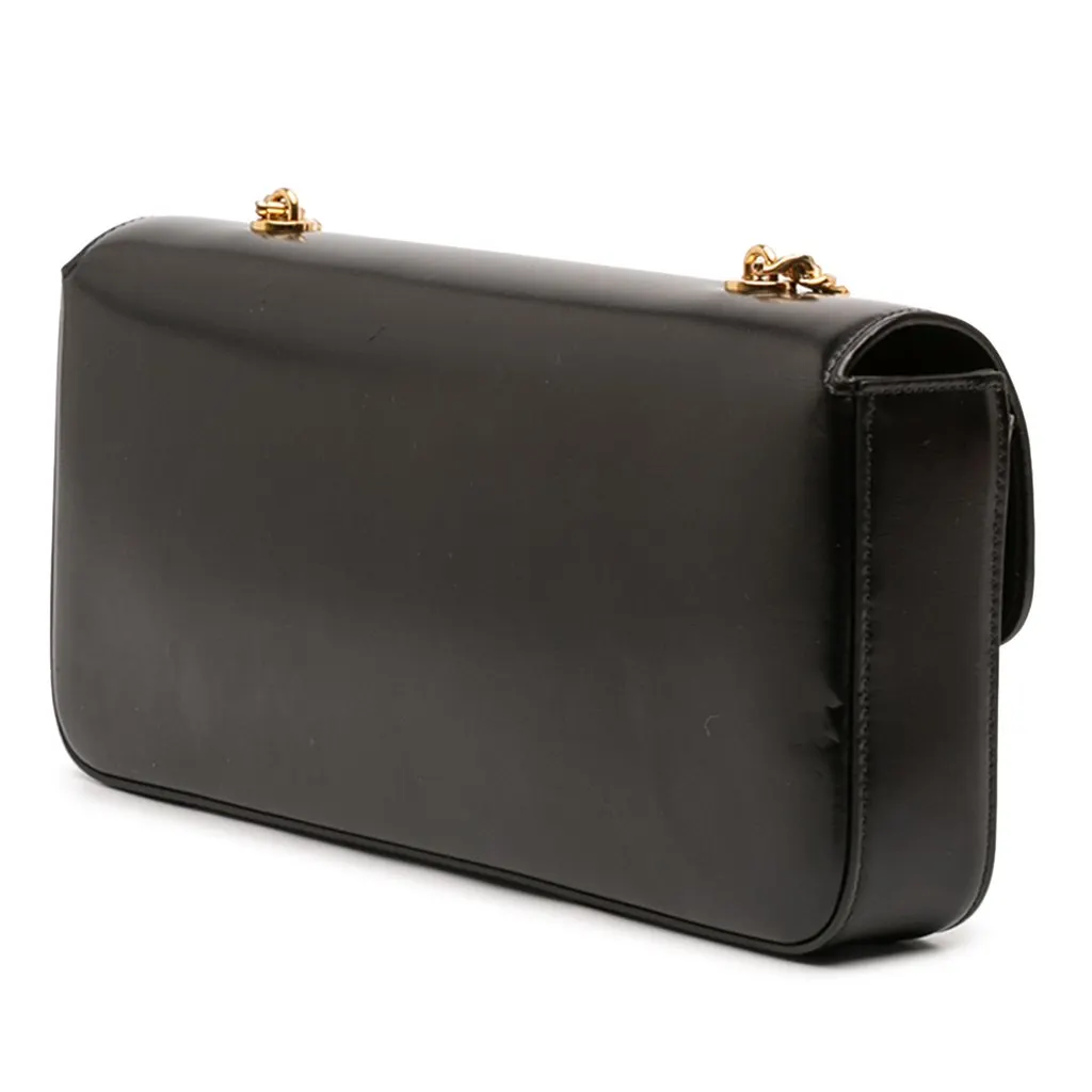 Celine Shiny Calfskin Triomphe Chain Shoulder Bag Black Leather Very good - Back View
