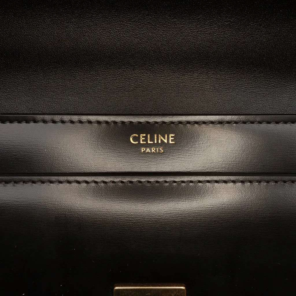 Celine Shiny Calfskin Triomphe Chain Shoulder Bag Black Leather Very good - Box View