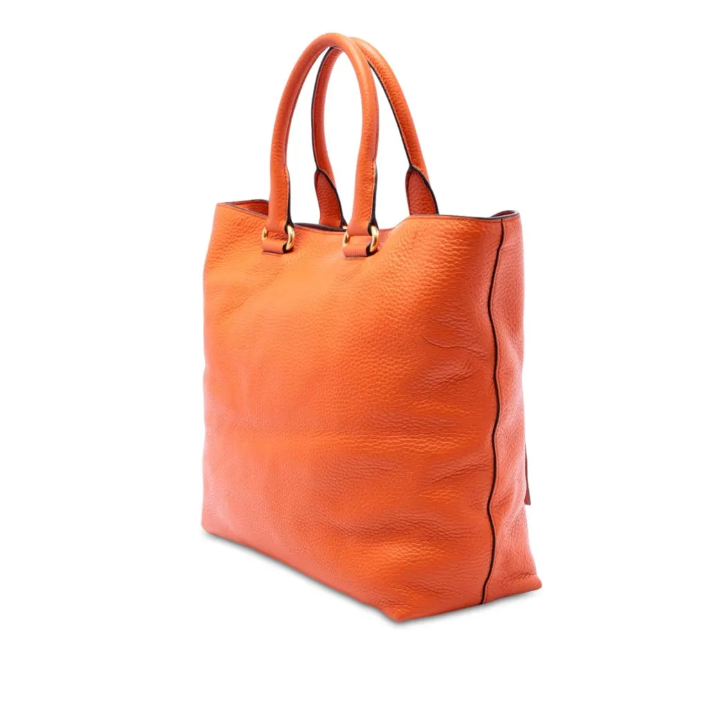 Prada Vitello Daino Front Pocket Open Convertible Tote Orange Leather Very good - Back View