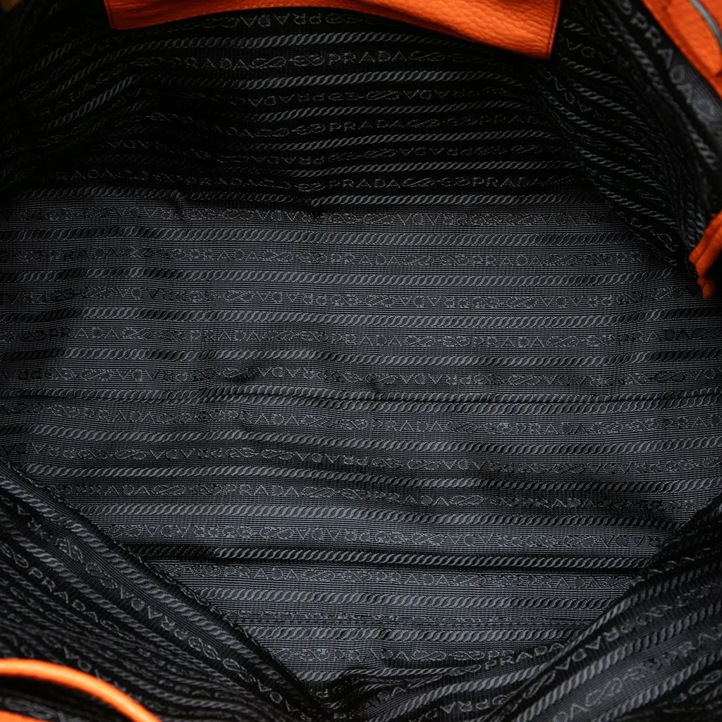 Prada Vitello Daino Front Pocket Open Convertible Tote Orange Leather Very good - Model View