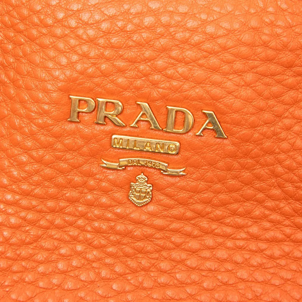 Prada Vitello Daino Front Pocket Open Convertible Tote Orange Leather Very good - Box View