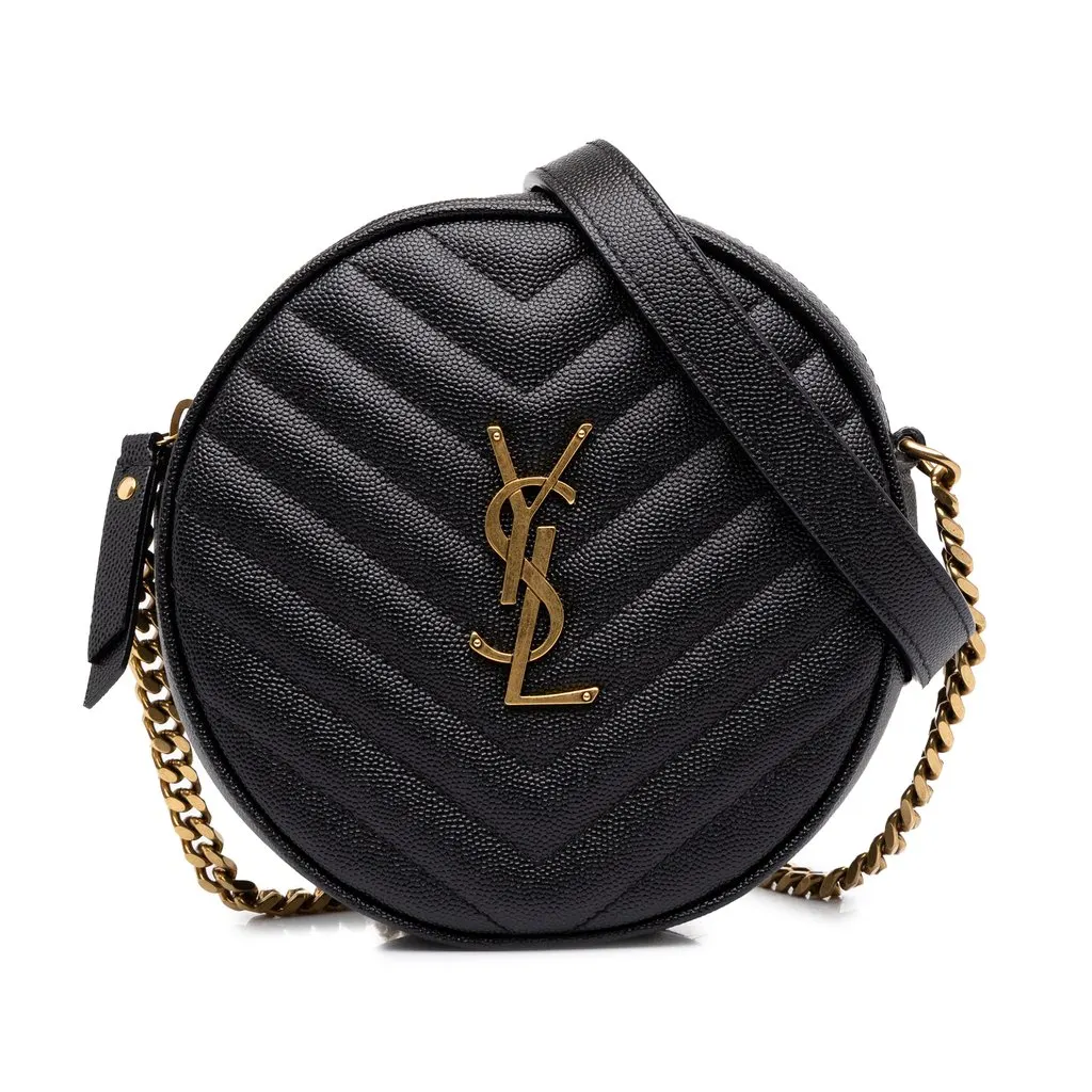 Saint Laurent Chevron Grain De Poudre Round Vinyle Camera Bag Black Leather Very good - Front View