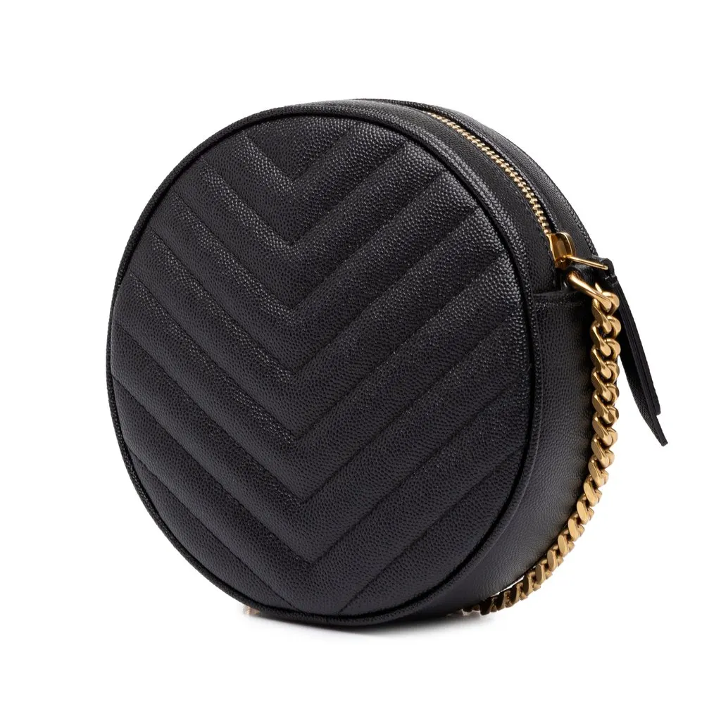 Saint Laurent Chevron Grain De Poudre Round Vinyle Camera Bag Black Leather Very good - Back View