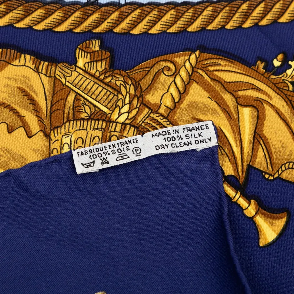 Hermès Marine et Cavalerie Silk Scarf 90 Blue Very good - Back View
