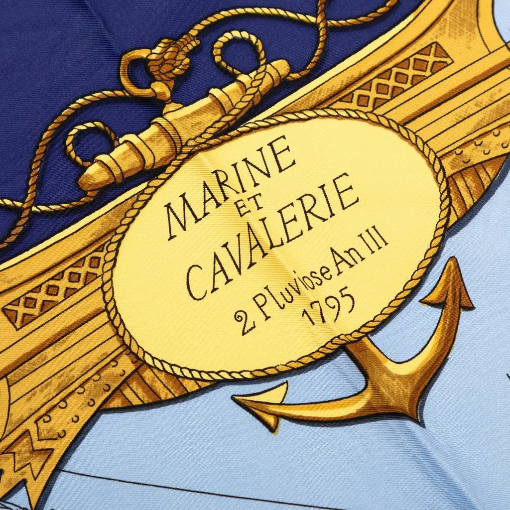 Hermès Marine et Cavalerie Silk Scarf 90 Blue Very good - Inside View
