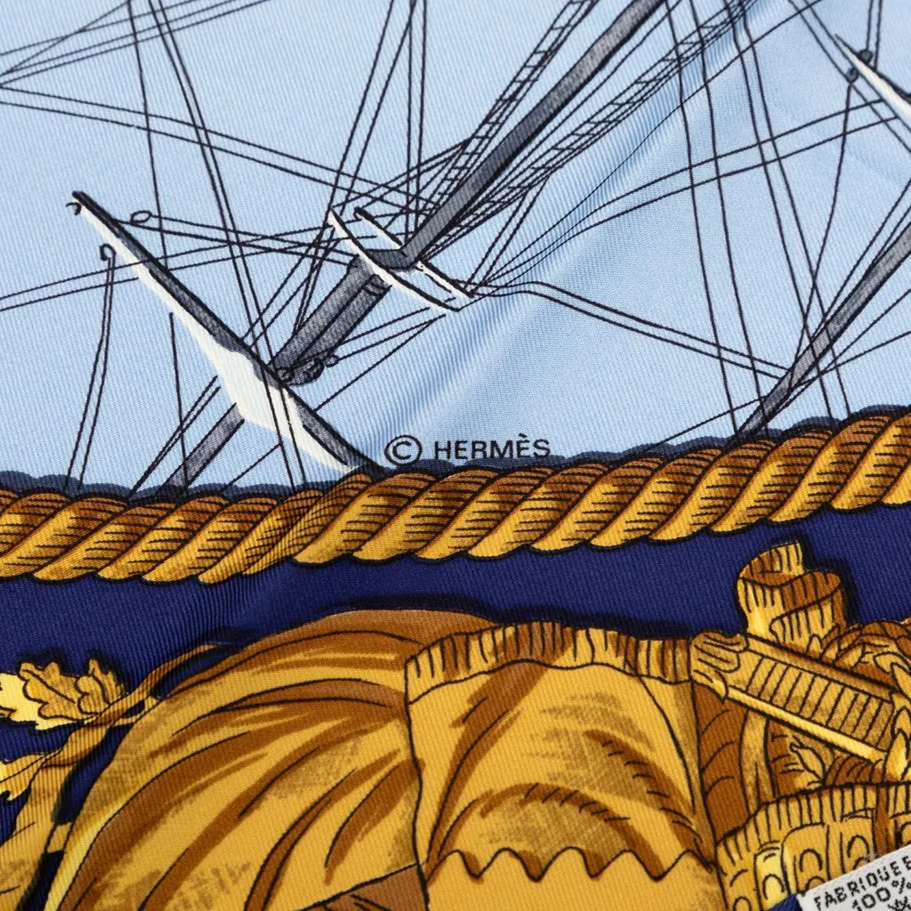 Hermès Marine et Cavalerie Silk Scarf 90 Blue Very good - Box View