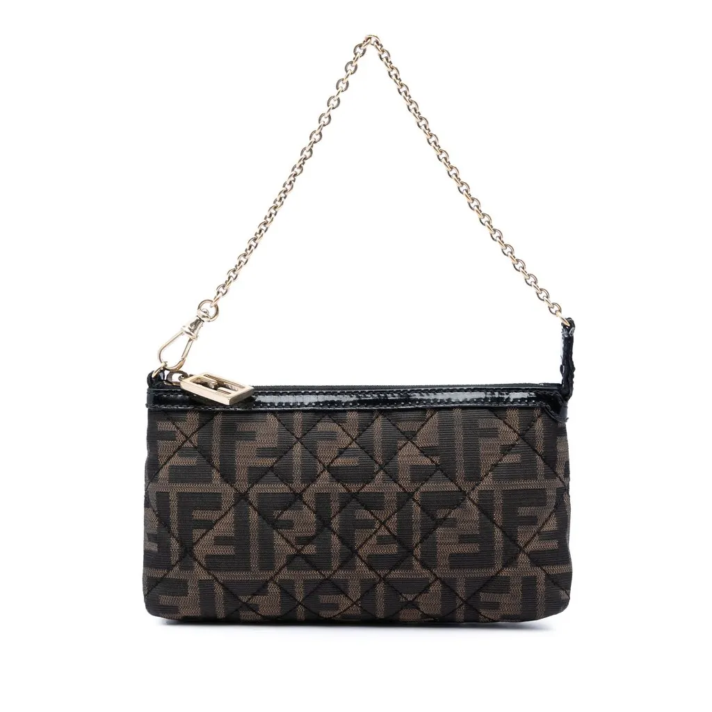 Fendi Quilted Zucca Canvas Chain Pochette Brown Very good - Front View