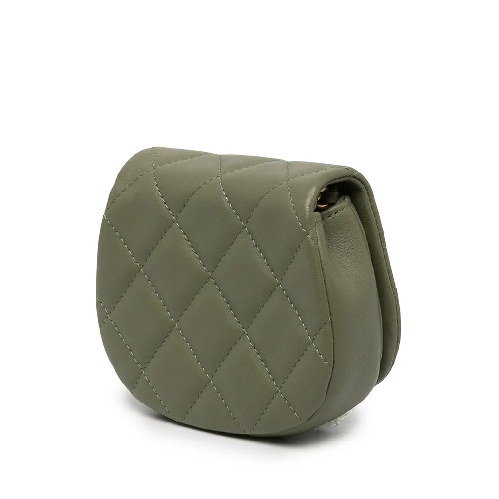 Chanel Mini Quilted Calfskin Coco Mail Clutch with Chain Green Leather Very good - Back View