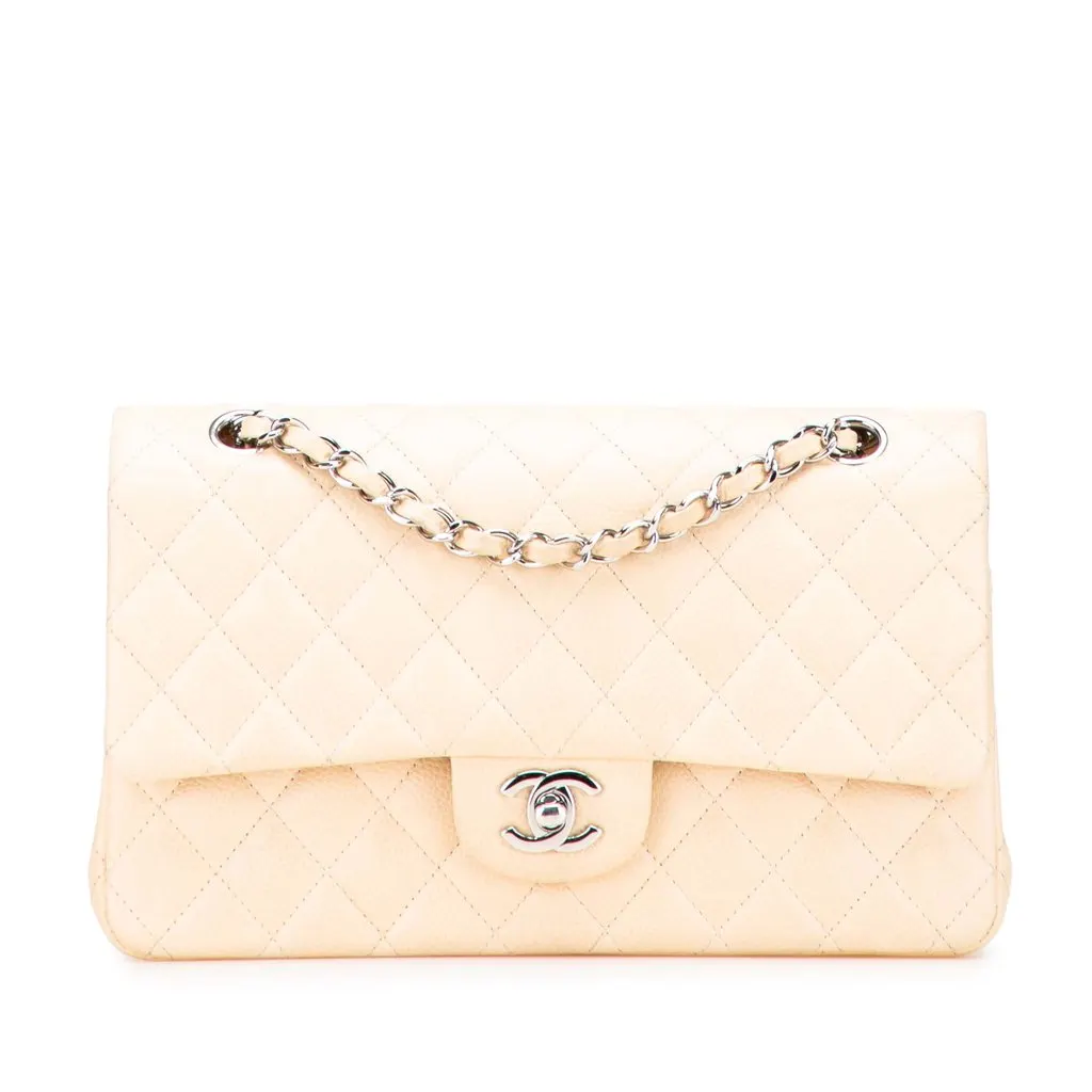 Chanel Medium Classic Caviar Double Flap Brown Leather Very good - Front View