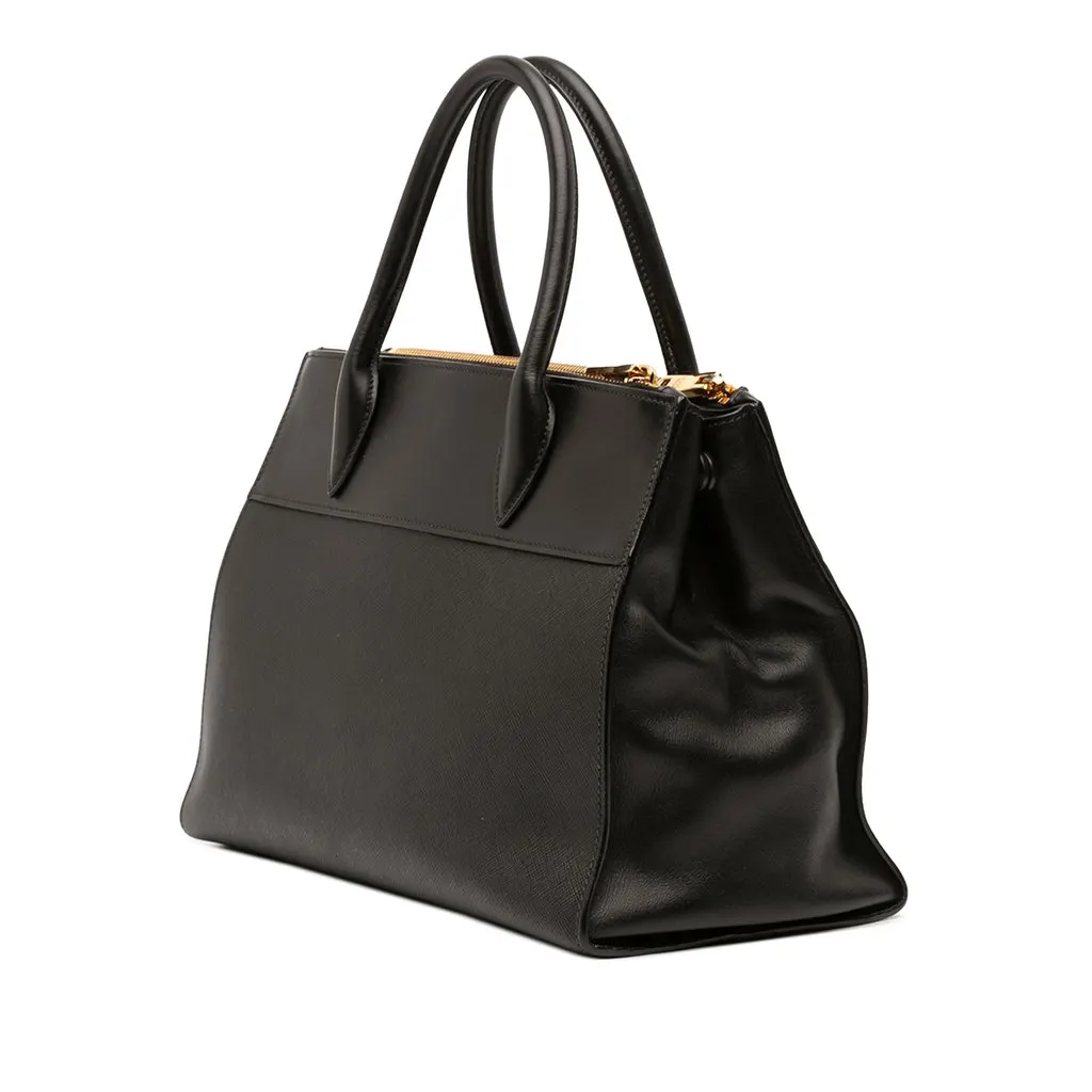 Prada City Calf Trimmed Saffiano Paradigme Bag Black Leather Good - Back View