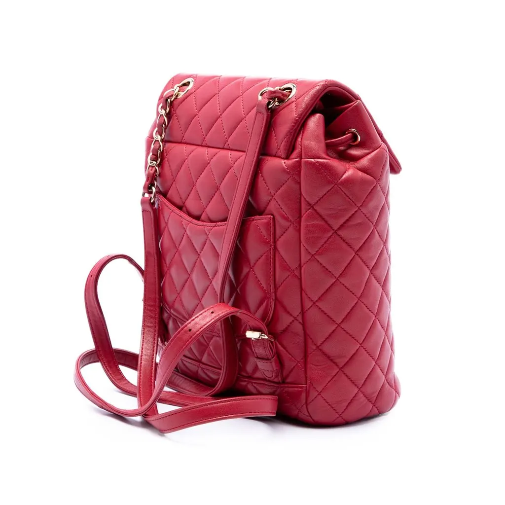 Chanel Mini Quilted Lambskin Urban Spirit Backpack Red Leather Very good - Back View