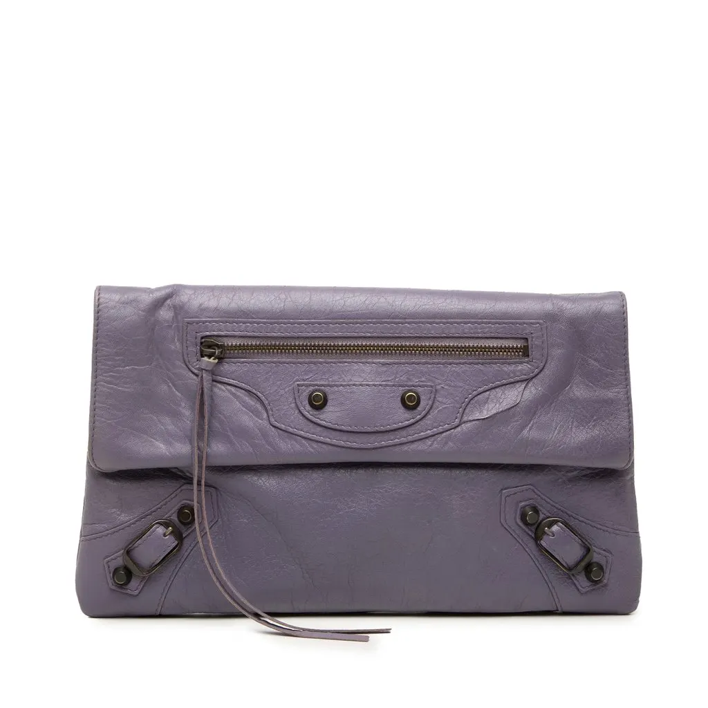 Balenciaga Lambskin Motocross Classic Envelope Clutch Purple Leather Very good - Front View
