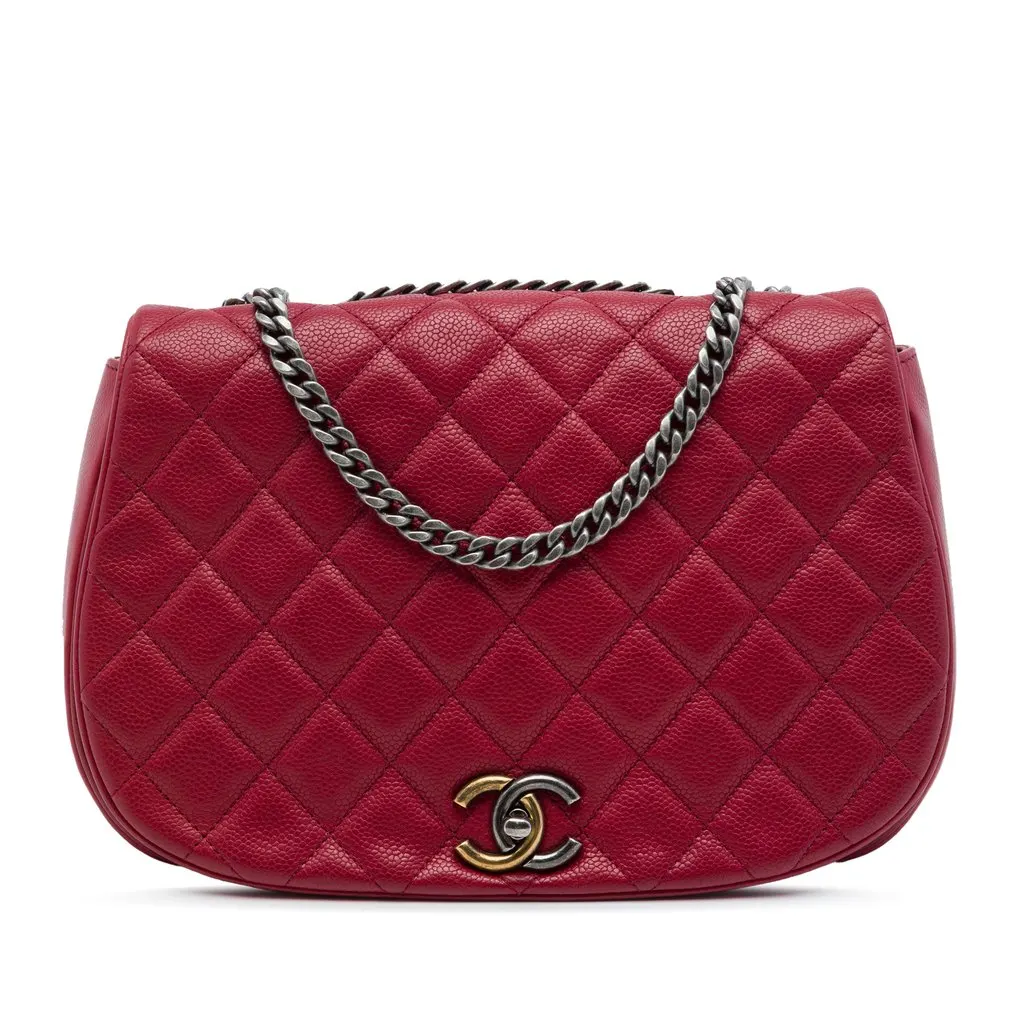 Chanel Medium Quilted Caviar Casual Pocket Flap Red Leather Very good - Front View