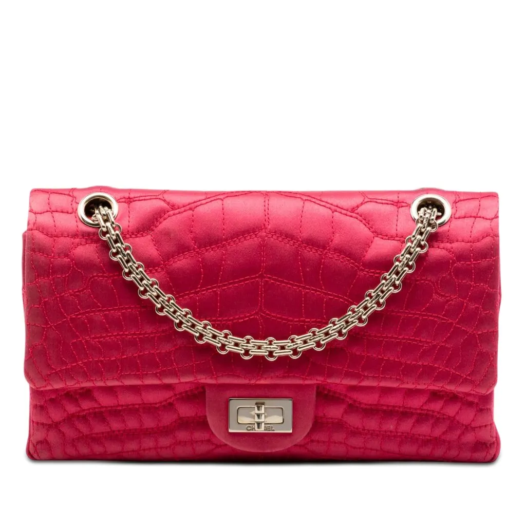 Chanel Croc Quilted Satin Reissue 2.55 Double Flap 225 Pink Very good - Front View