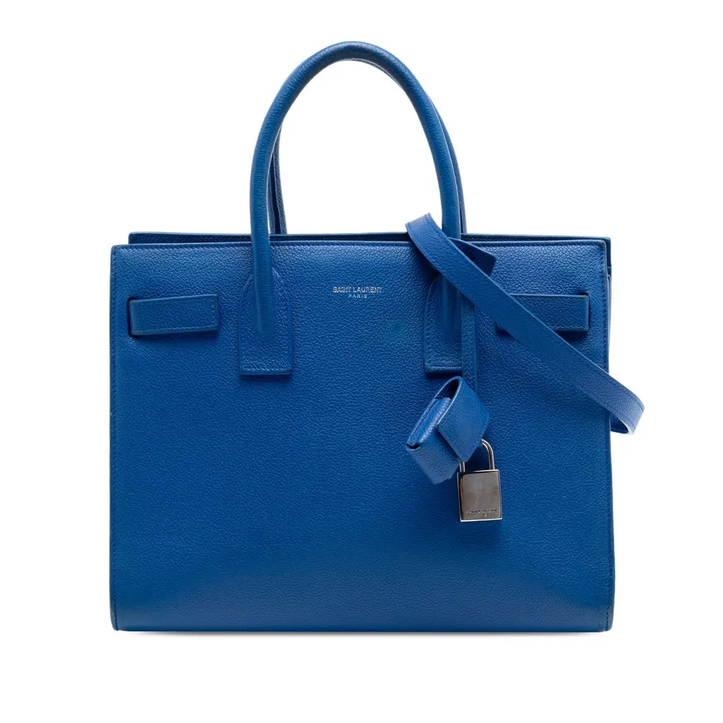 Saint Laurent Baby Leather Sac De Jour Satchel Blue Leather Very good - Front View