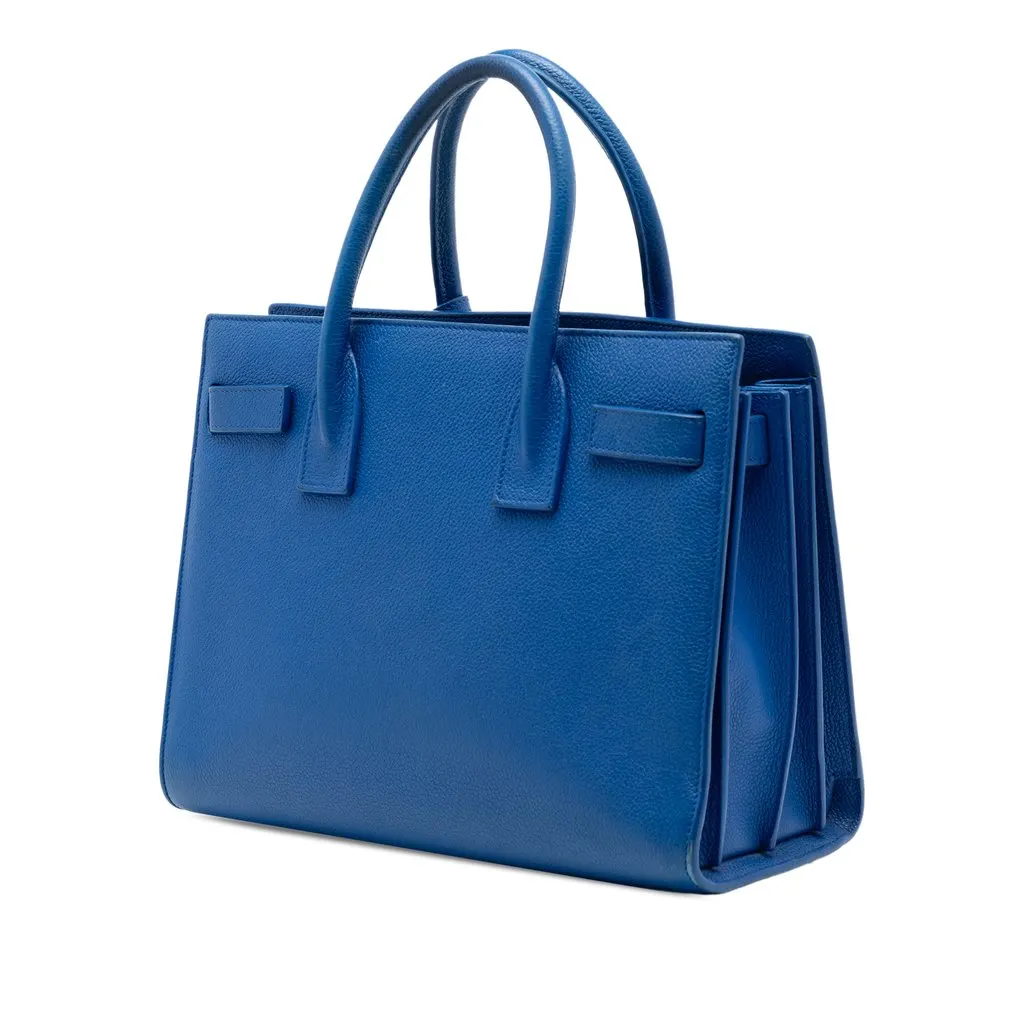 Saint Laurent Baby Leather Sac De Jour Satchel Blue Leather Very good - Back View