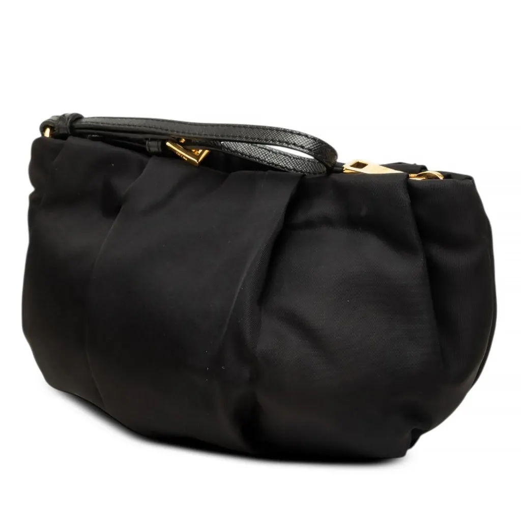 Prada Tessuto Bow Wristlet Clutch Black Polyamide Good - Back View