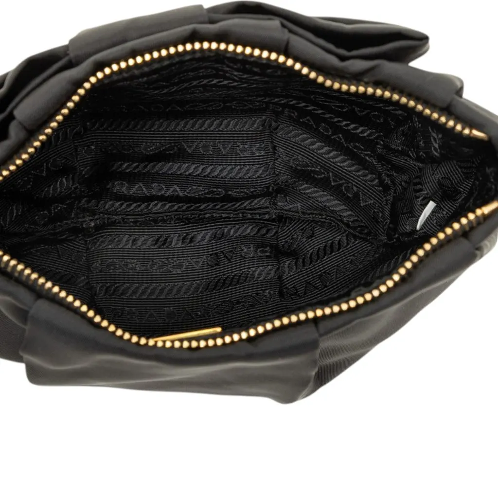Prada Tessuto Bow Wristlet Clutch Black Polyamide Good - Model View