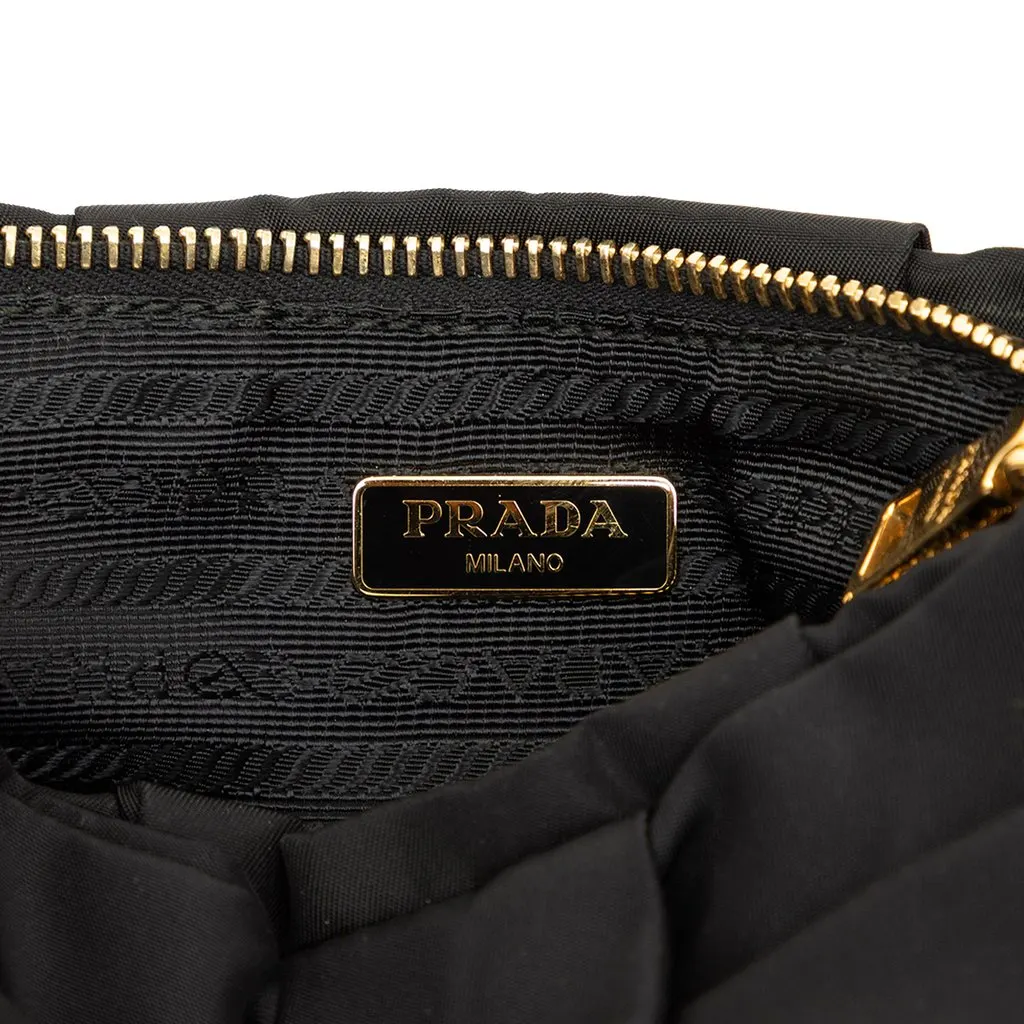 Prada Tessuto Bow Wristlet Clutch Black Polyamide Good - Box View