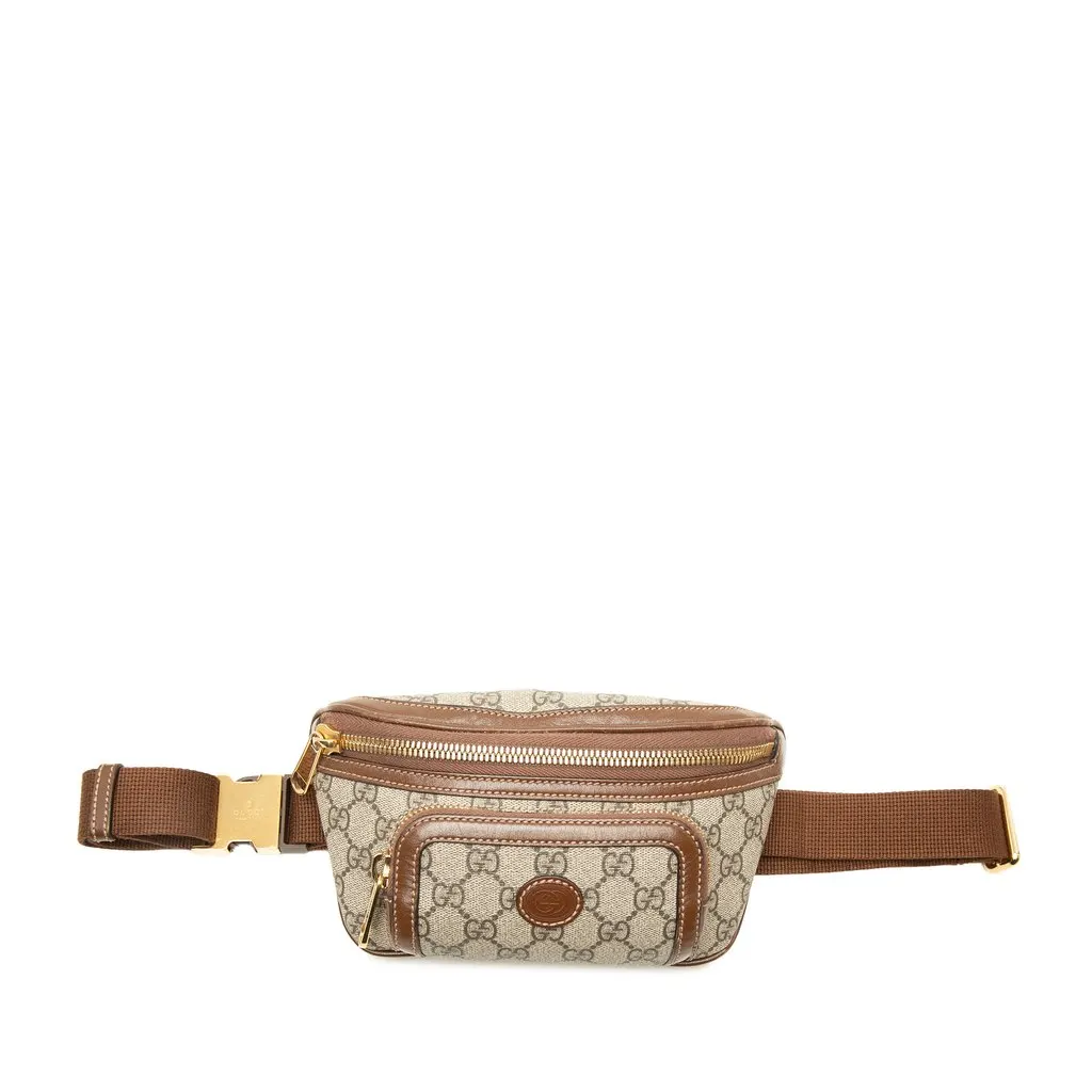 Gucci GG Supreme Interlocking G Belt Bag Beige Canvas Good - Front View